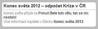 Konec světa 2012 on-line. Přímý přenos exkluzivně na Krize v ČR.